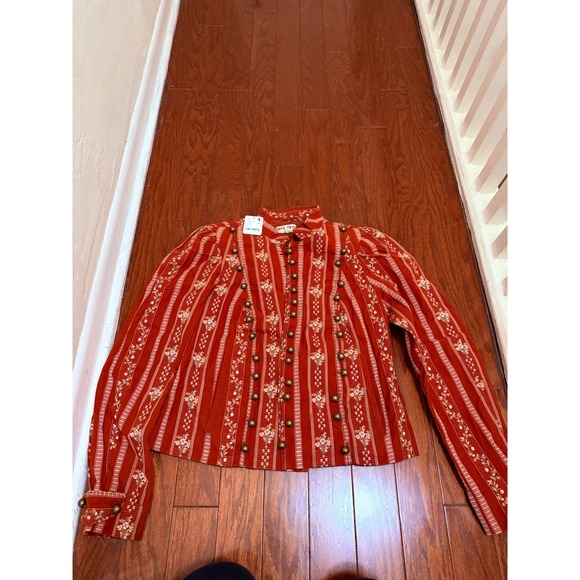 Free People Jackets & Blazers - Free People Cottage Red Combo Floral Stripe  Button Jacket New Small